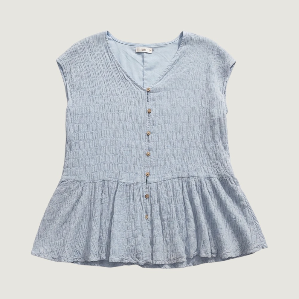 Talulah Blue Large Womens Crinkle Blouse
